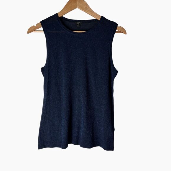 J. Crew 365 Stretch Lurex Shell Tank Top Ribbed Knit Metallic Thread Small Blue - Picture 1 of 6